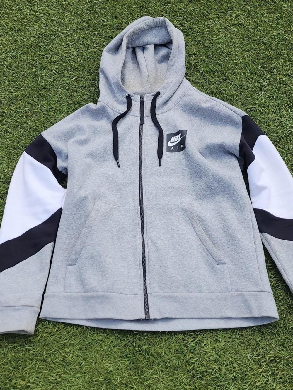 Nike Air Gray Zip-Up Hoodie with Black & White Panels